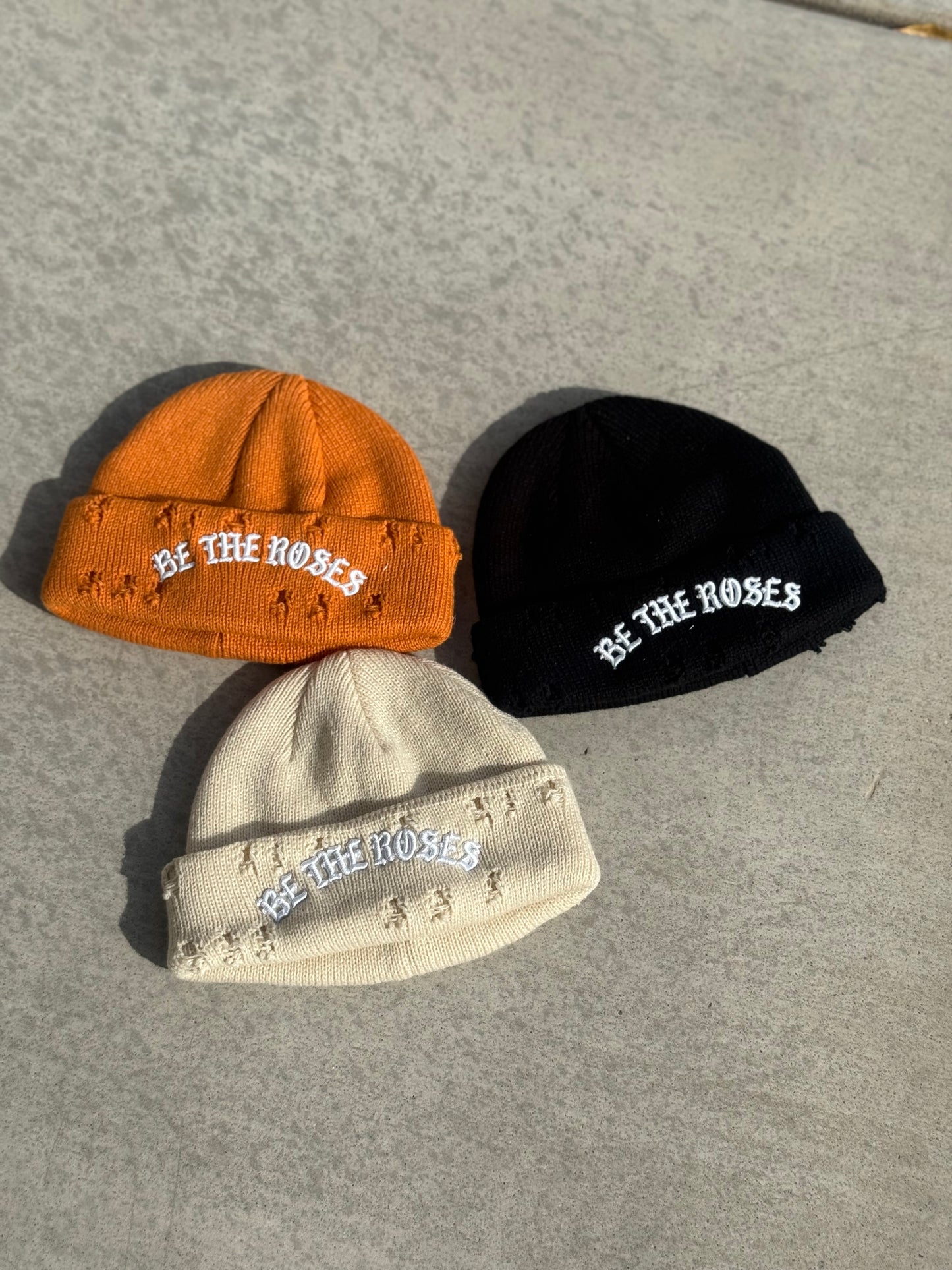 BE THE ROSES Distressed beanies